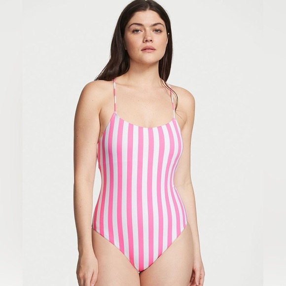 Victoria’s Secret Pink Cabana Stripe Scoop Neck Swimsuit (Size L) - Picture 1 of 9